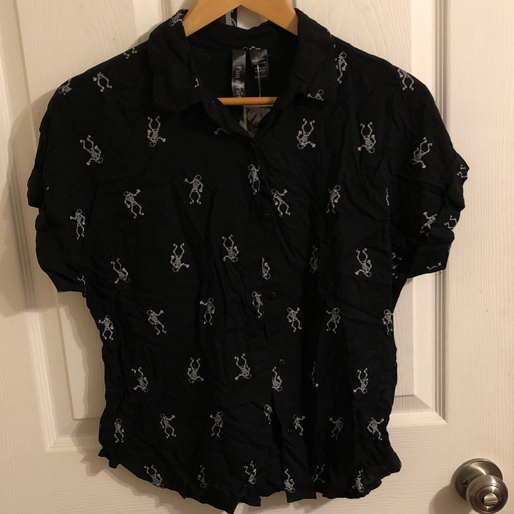 Black Skeleton Print Women's Top and short set Pajamas